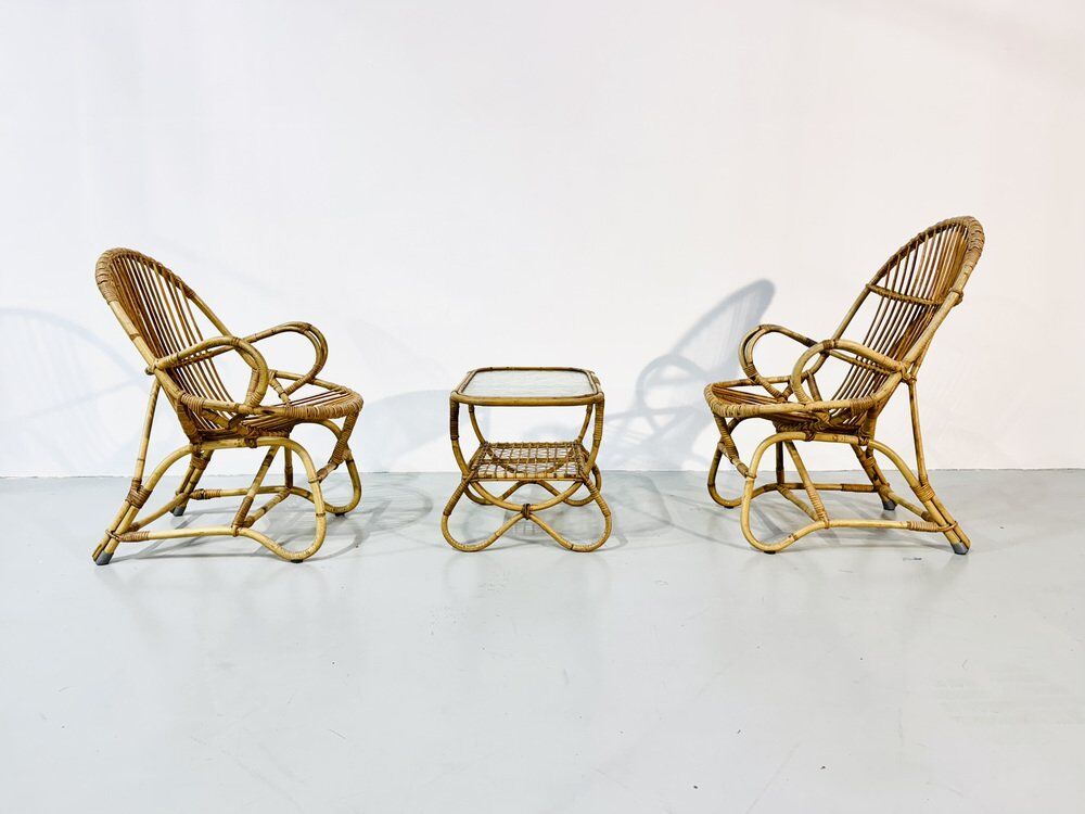 Ensemble de jardin en bambou vintage par Dirk van Sliedrecht pour Rohé Noordwolde, années 70.