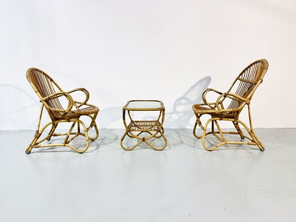 Ensemble de jardin en bambou vintage par Dirk van Sliedrecht pour Rohé Noordwolde, années 70.