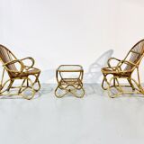 Ensemble de jardin en bambou vintage par Dirk van Sliedrecht pour Rohé Noordwolde, années 70.