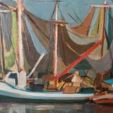 Oil painting on panel, seascape with boats - Signed, 50s/60s