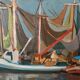 Oil painting on panel, seascape with boats - Signed, 50s/60s