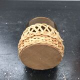 Carafe juice service with 4 orange blown glass glasses + vintage wicker