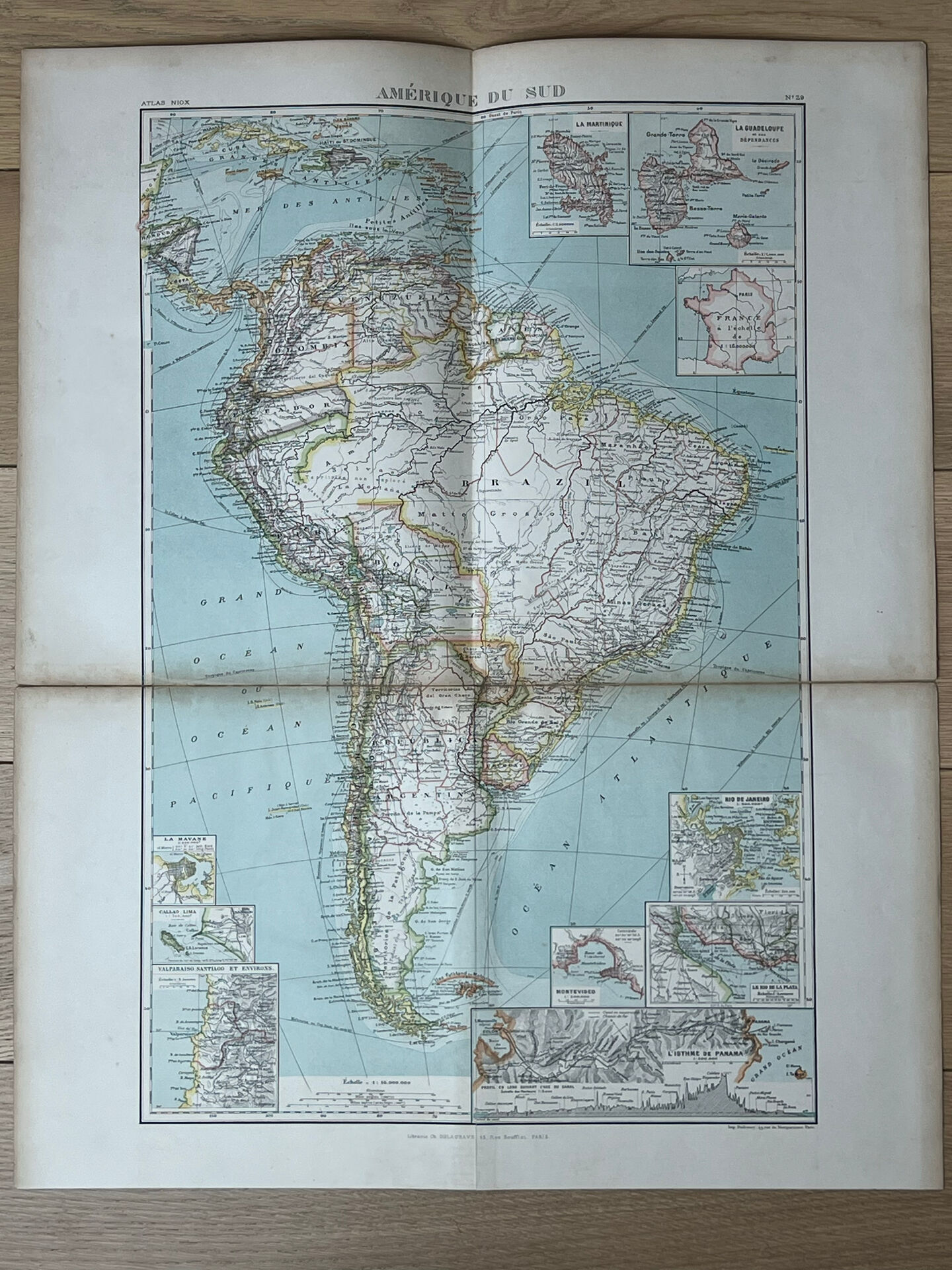 Carte ancienne Amérique du Sud 67x54cm