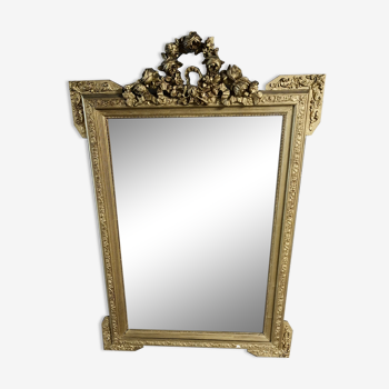 Miroir en bois et stuc doré d'époque Napoléon III fin du XIXe 107x71cm