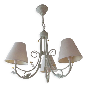 Vintage chandelier, 3 burners, wrought iron and pearls