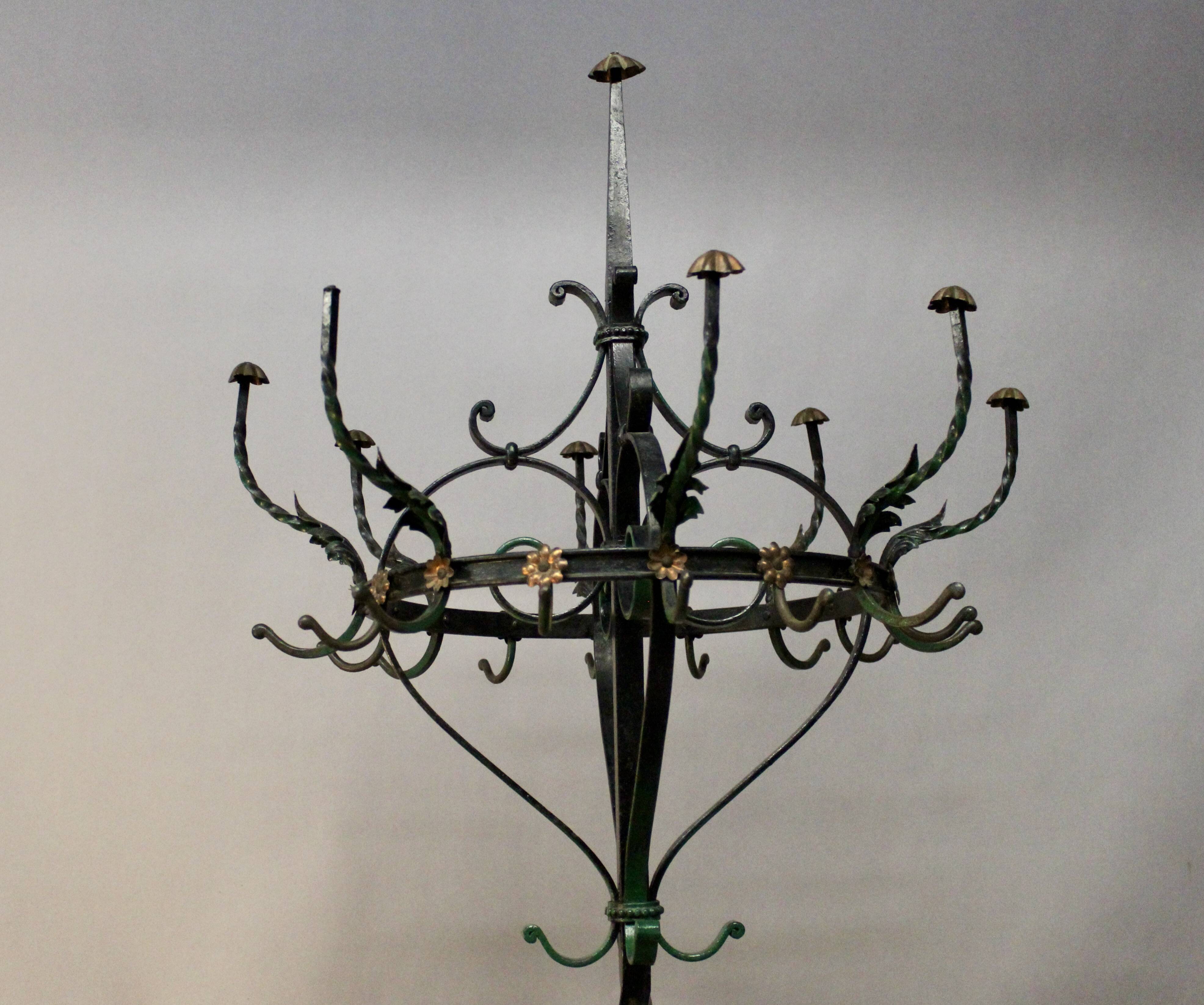 Polychrome Wrought Iron Coat Rack and Umbrella Stand