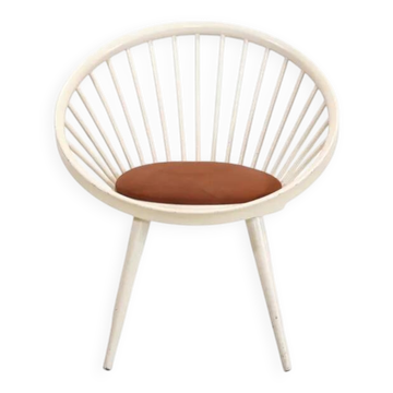 Chaise Cirkle blanche Yngve Ekström avec coussin en cuir