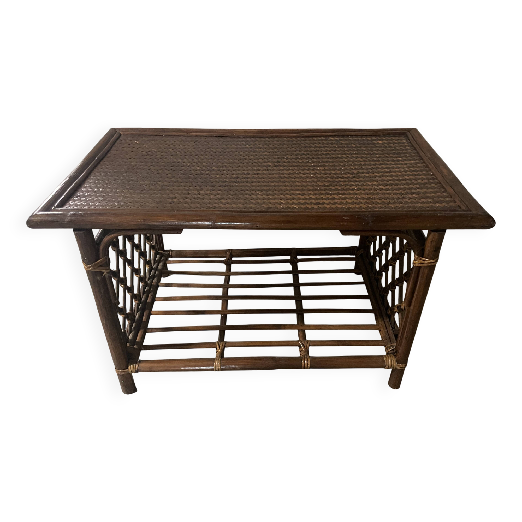 Table basse en rotin, années 70