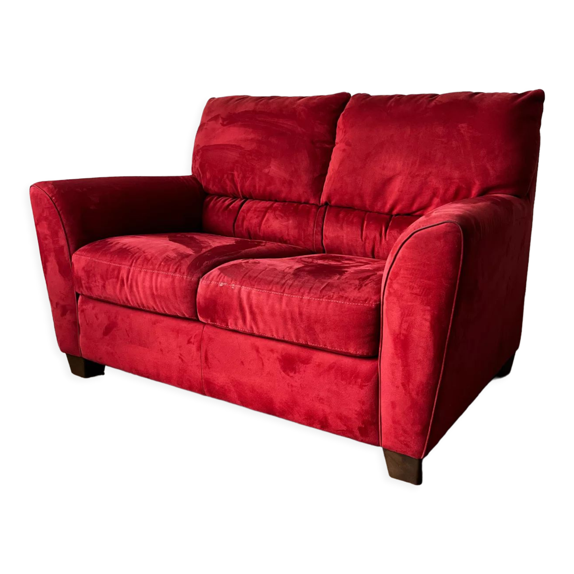 Vintage Red Velour Sofa, Ikea 1990s