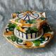Old art deco butter dish in faience of quimper sign hb