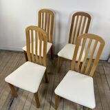 Chairs (set of 4) in solid elm and vintage fabric Findahls Denmark 1980