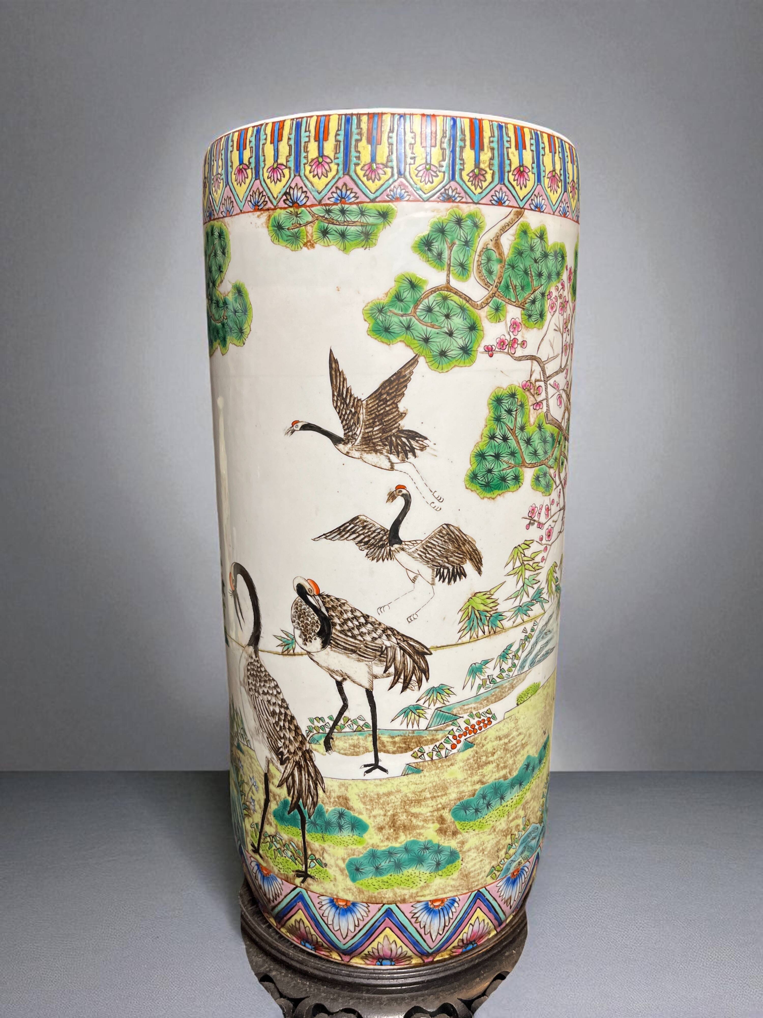China, Important porcelain scroll vase decorated with cranes and flora, 19th century
