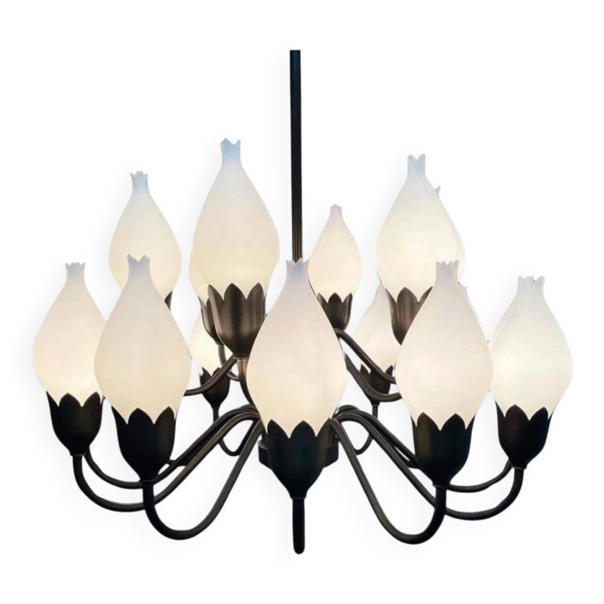 Mid-Century 18-Arm Tulip Pendant Chandelier by Fog & Mørup, Denmark
