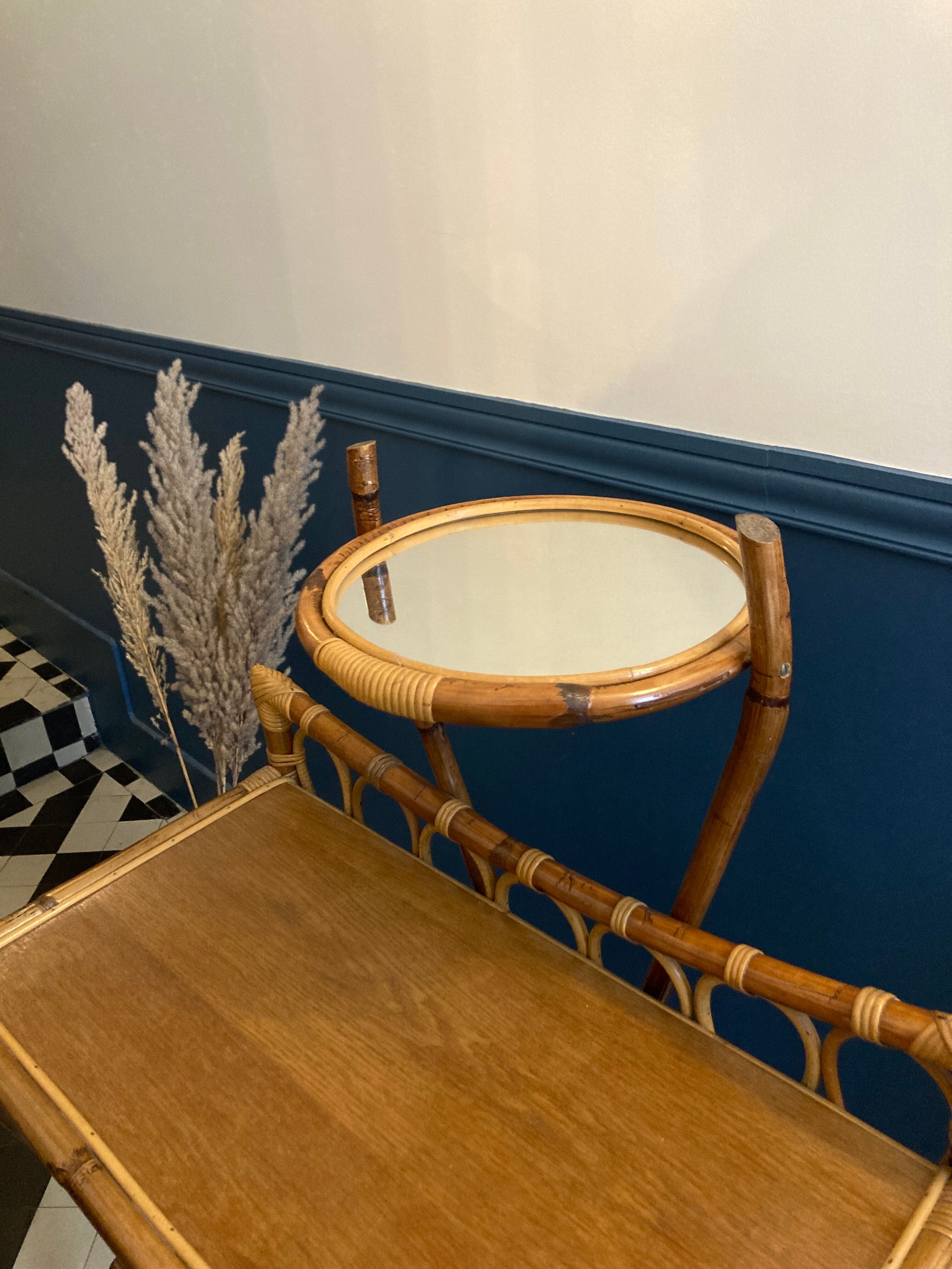 Rattan dressing table with vintage mirror