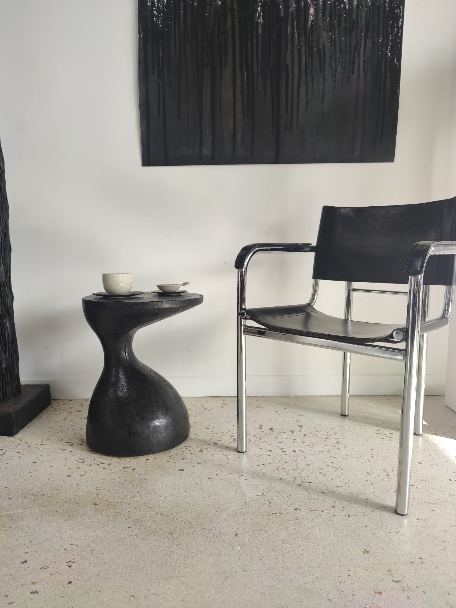 Sofa end in solid wood monoxyl organic shape black color