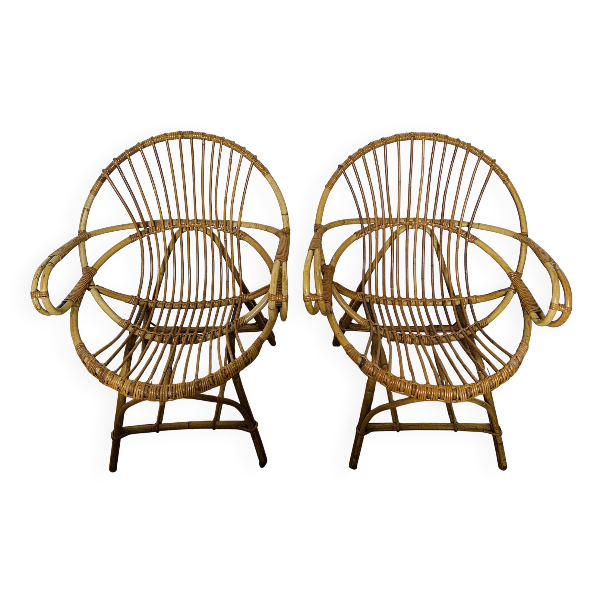 Pair of 1970s rattan shell chairs