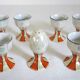 Vintage iridescent set of 6 egg cups, salt shaker, tray and pitchers