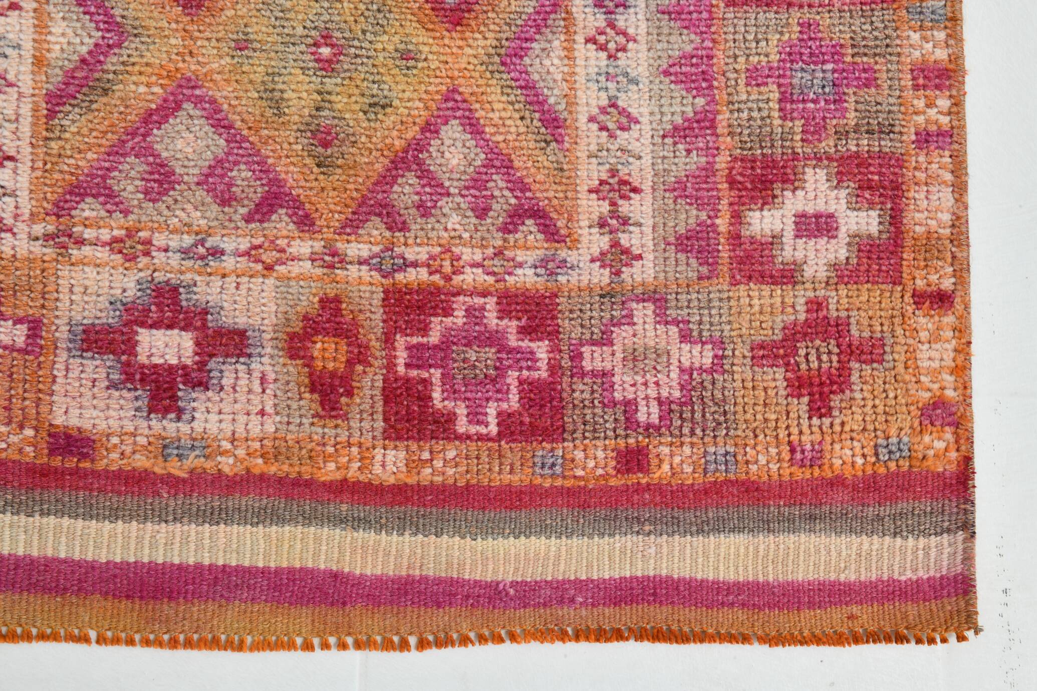 Tapis couloir kilim vintage, Tons pastel rose, bleu et beige, 94x409
