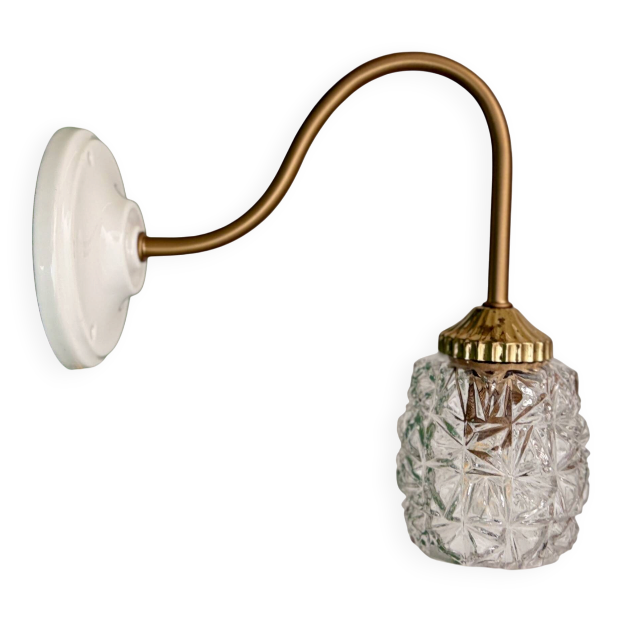 Vintage moulded glass tulip swan neck wall light