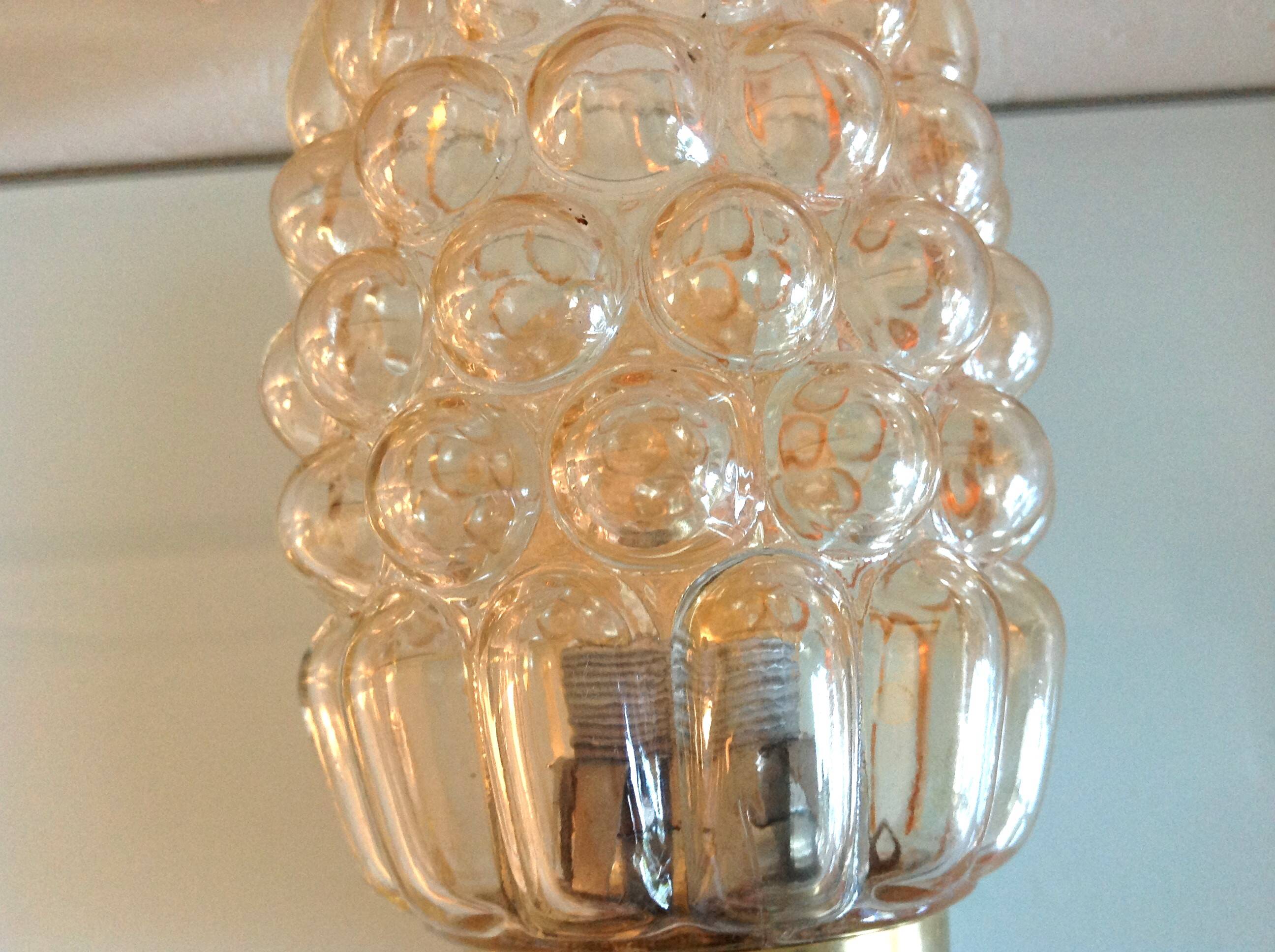 Applique en laiton et verre bullé ambré par Helena Tynell / vintage années 60-70