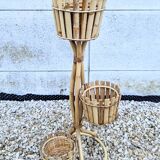 Vintage natural bamboo rattan plant stand