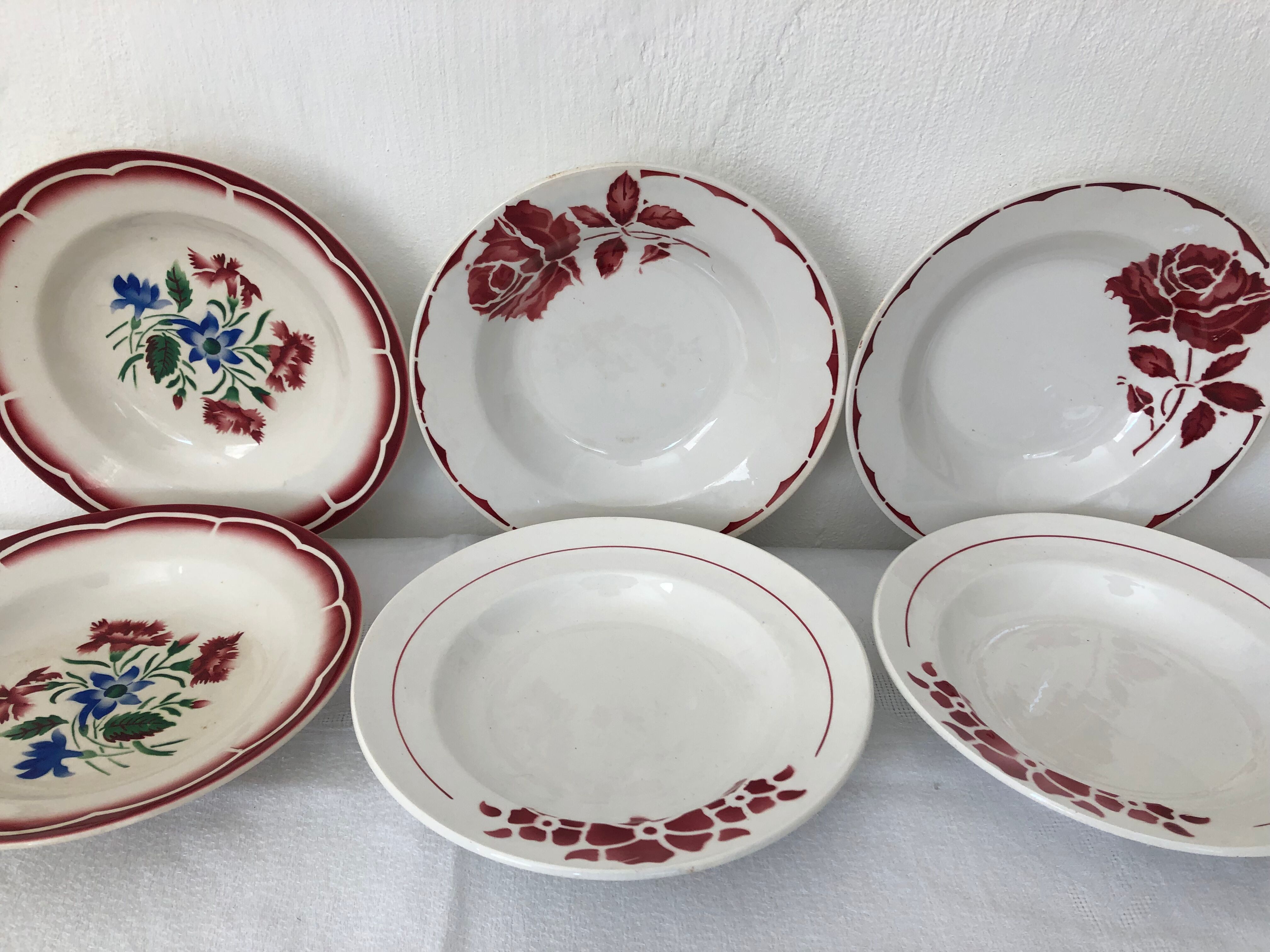 6 vintage faience plates mismatched