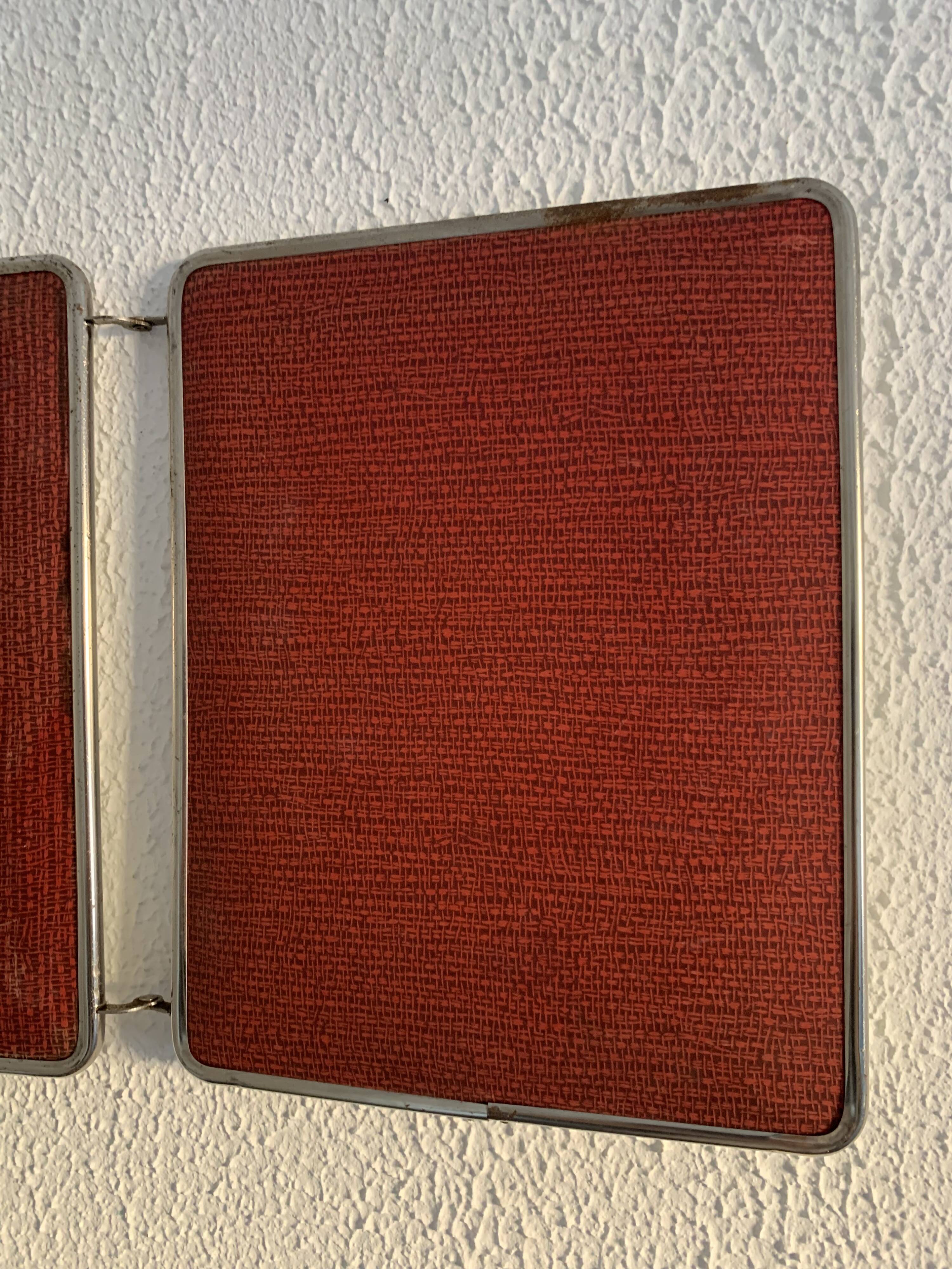 Miroir vintage 1950 triptyque barbier coiffeuse brique - 27 x 67 cm
