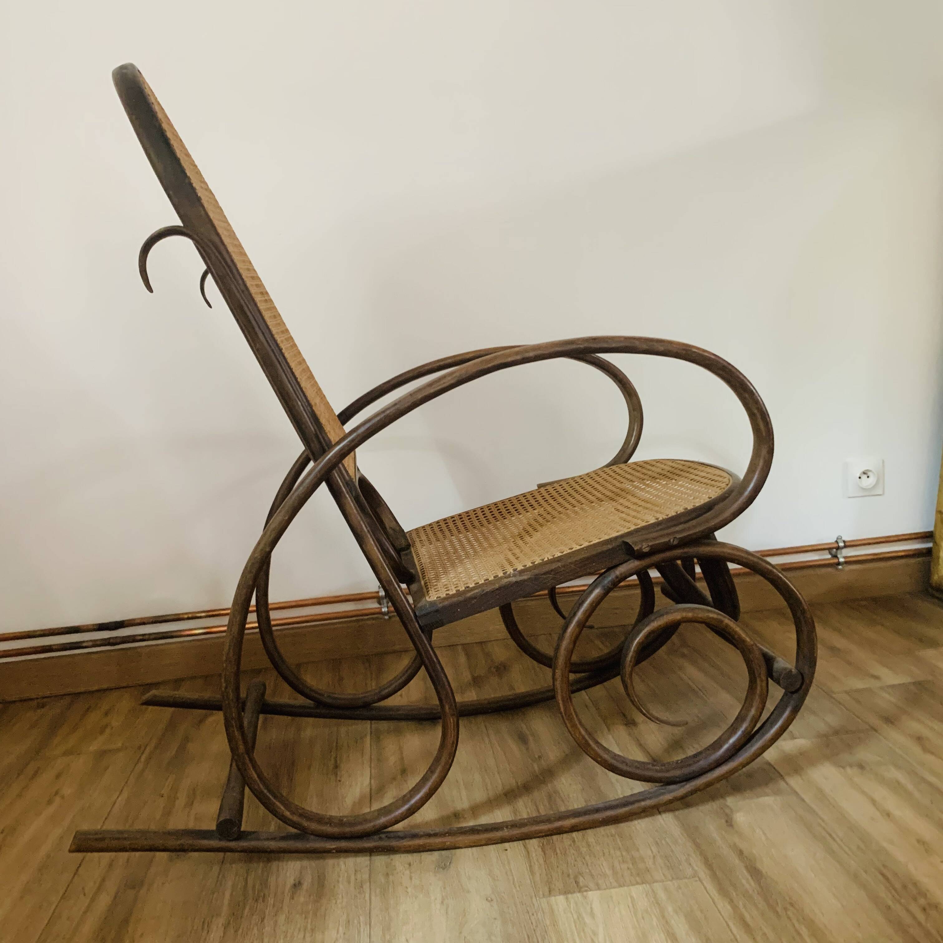 Rocking chair in wood and cane