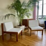 Pair of Baumann white bouclette armchairs