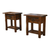 Brutalist pair of bedside tables in pine from the 1960s.