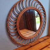 Vintage 1960s rattan sun mirror