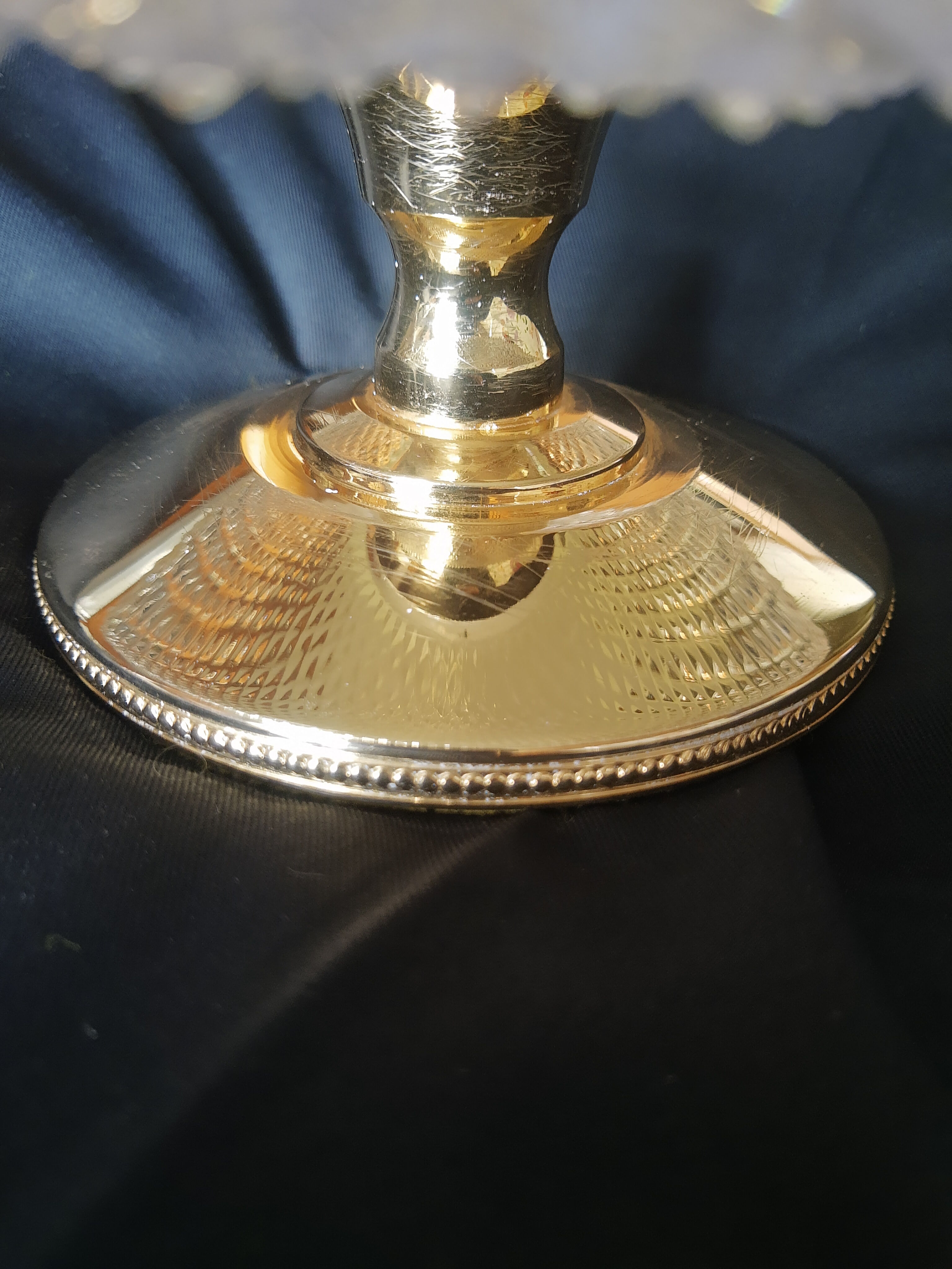 Glass and gold metal cake display - vintage