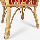 Worker basket in rattan and colorful fabric