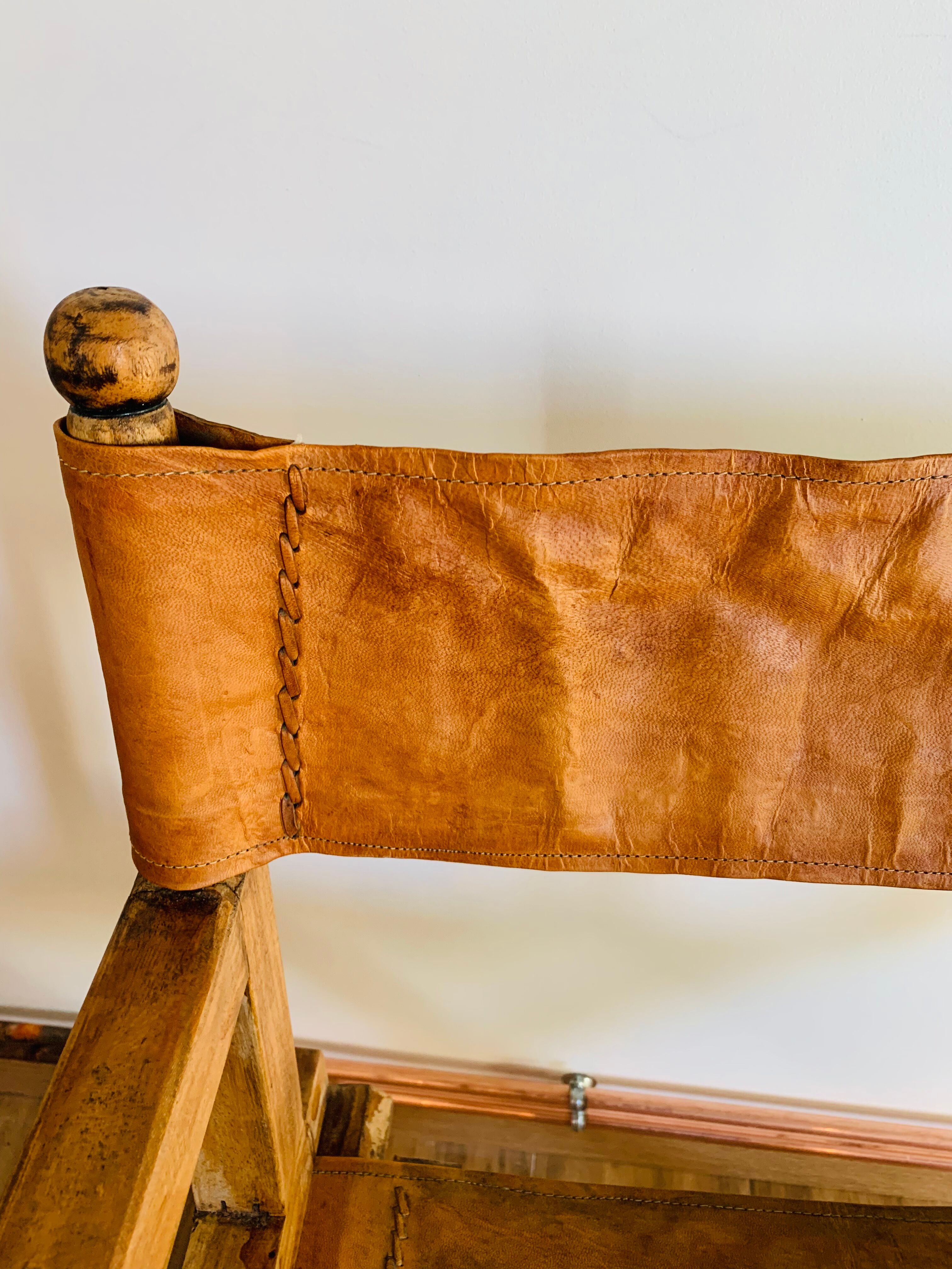 Fauteuil pliant bois et cuir