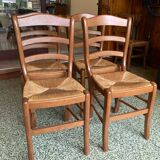 Set of 4 chairs Wood and straw