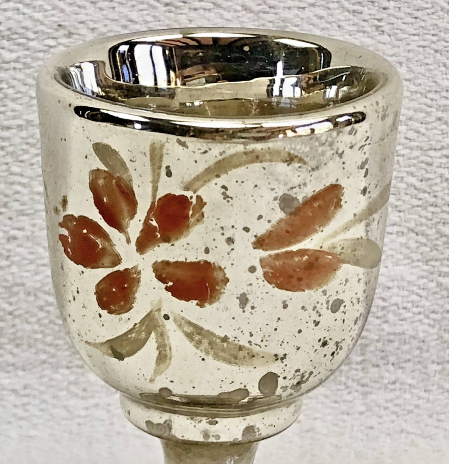 Painted blown glass egg cup with mercury gilding, 19th century.