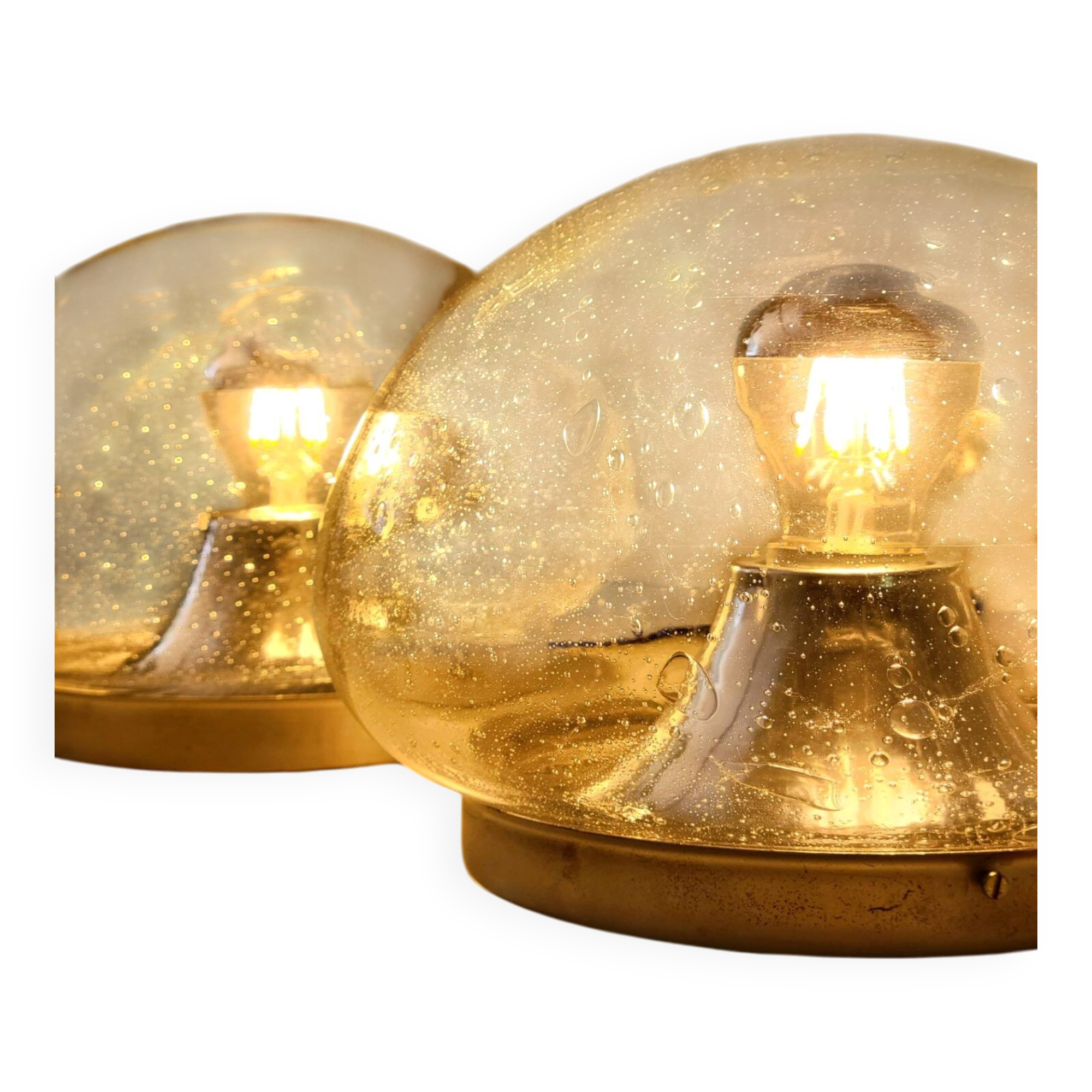 Set of 2 RZB Leuchten wall or ceiling lights in bubble glass, Germany, 1970s