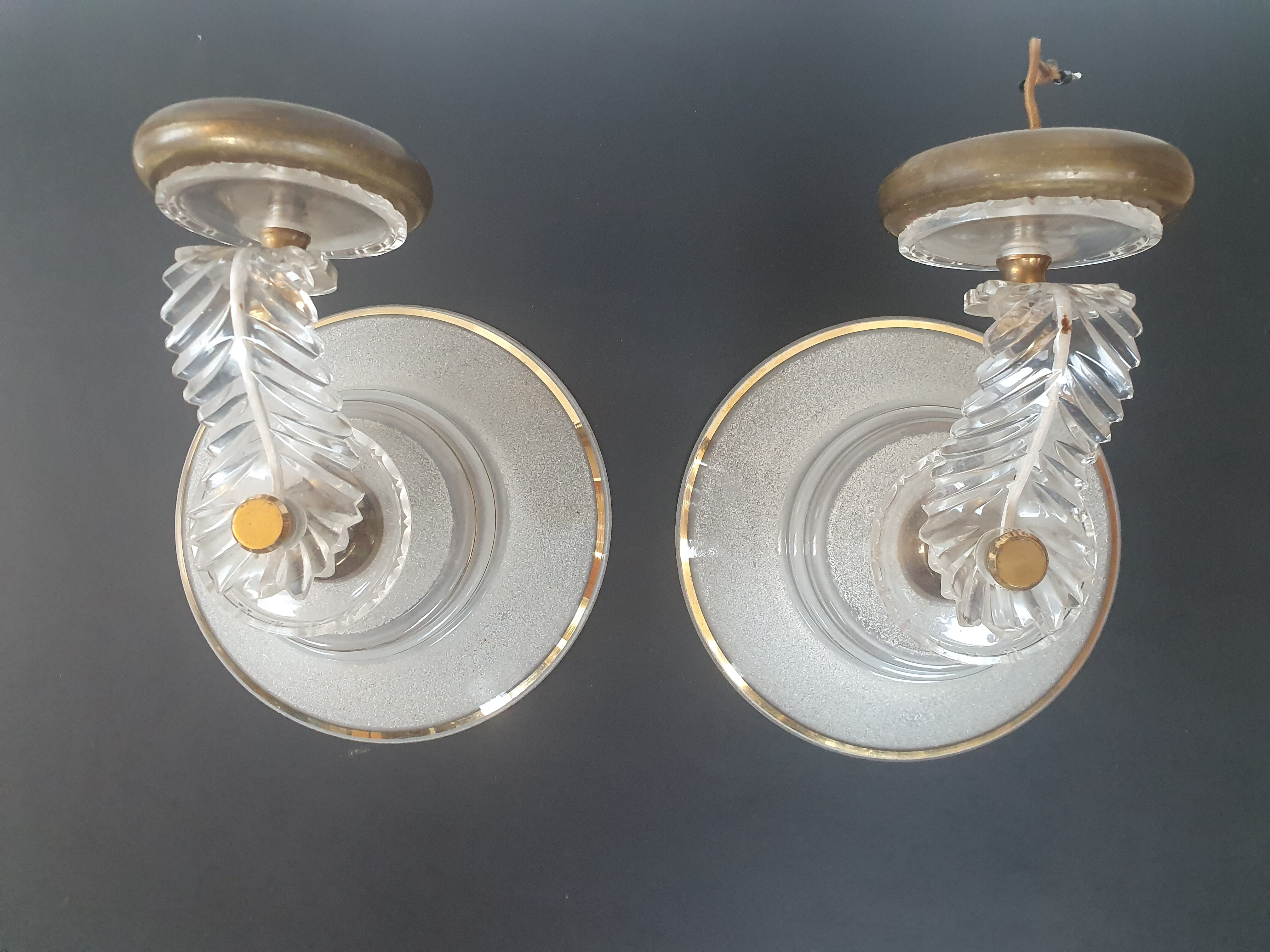 Paire d'appliques vintage en verre sablé et doré