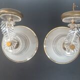 Paire d'appliques vintage en verre sablé et doré