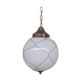 Opaline and brass mid-century caged pendant