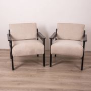 Pair of vintage 80's armchairs in wood and fabric italian design