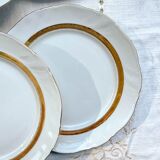 6 Vintage White and Gold Porcelain Dinner Plates Limoge France ADP "Ariane" - Elegant Antique French Tableware