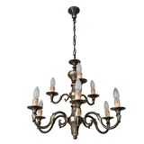 Lampadario vintage a nove luci in ottone, anni '50