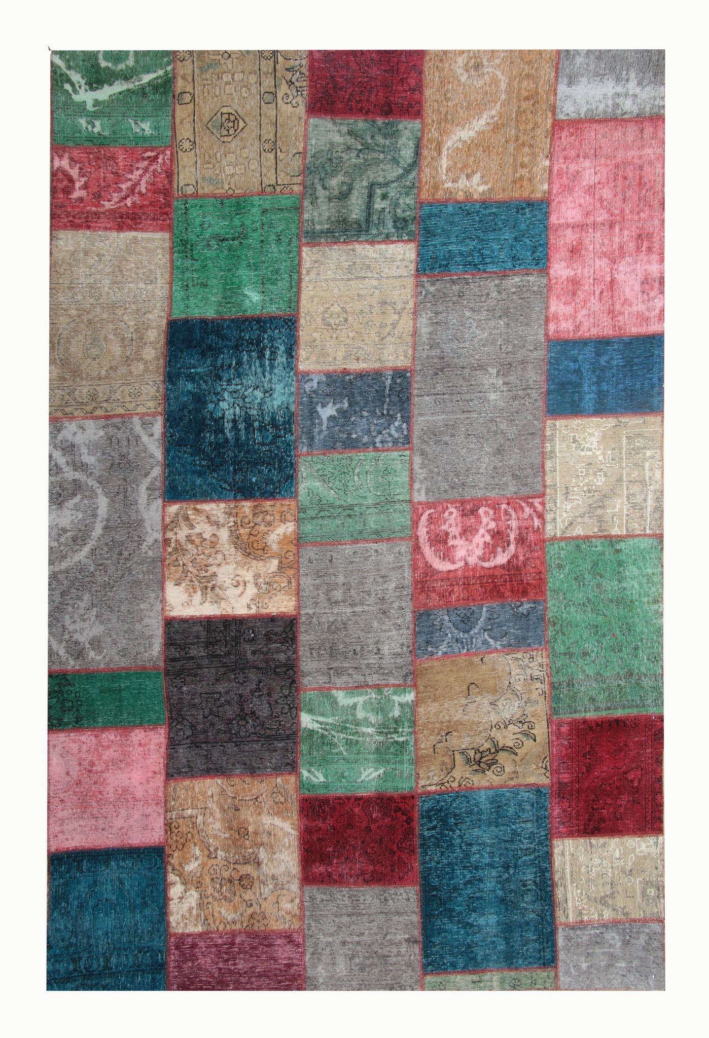 Bold patchwork area rug handwoven oriental wool carpet- 200x300cm