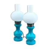 Paire de lampes en opaline bleu turquoise vintage