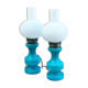 Paire de lampes en opaline bleu turquoise vintage