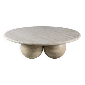 Circular travertine coffee table