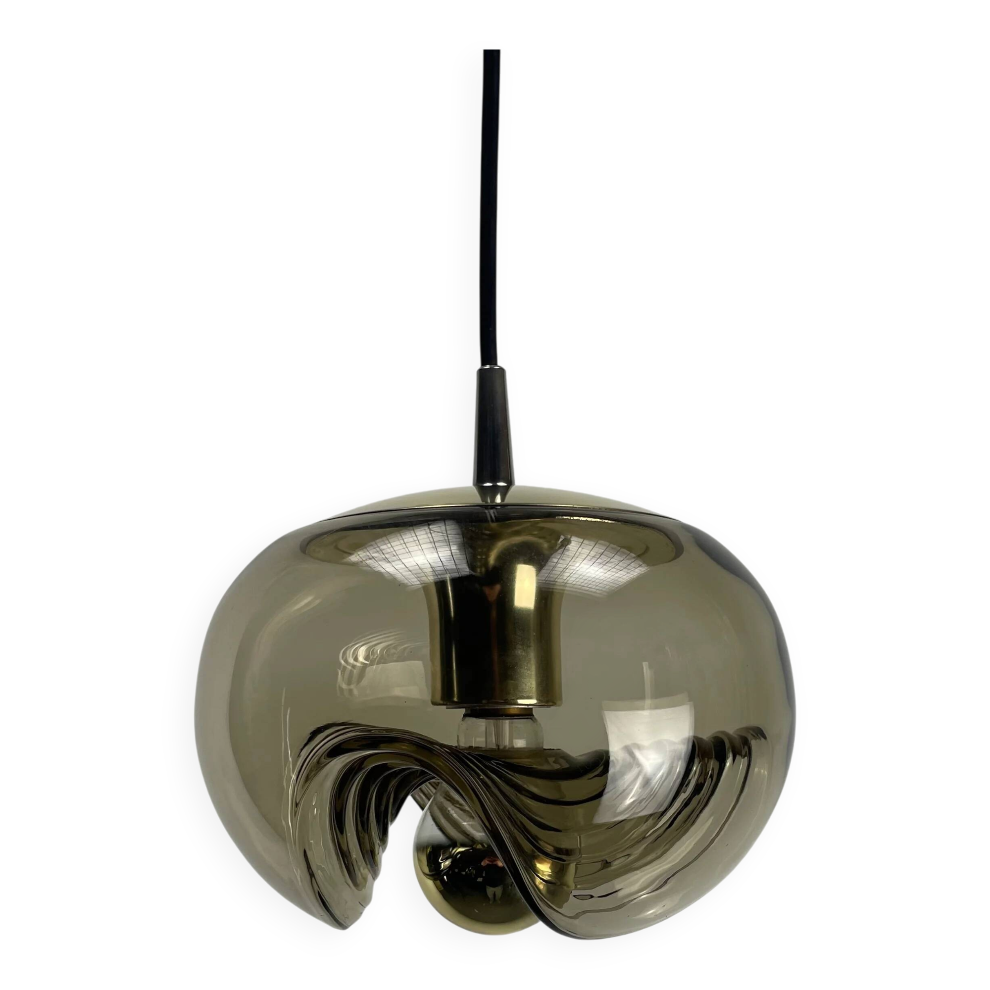 Futura suspension in smoked wavy glass by Peill & Putzler 1970