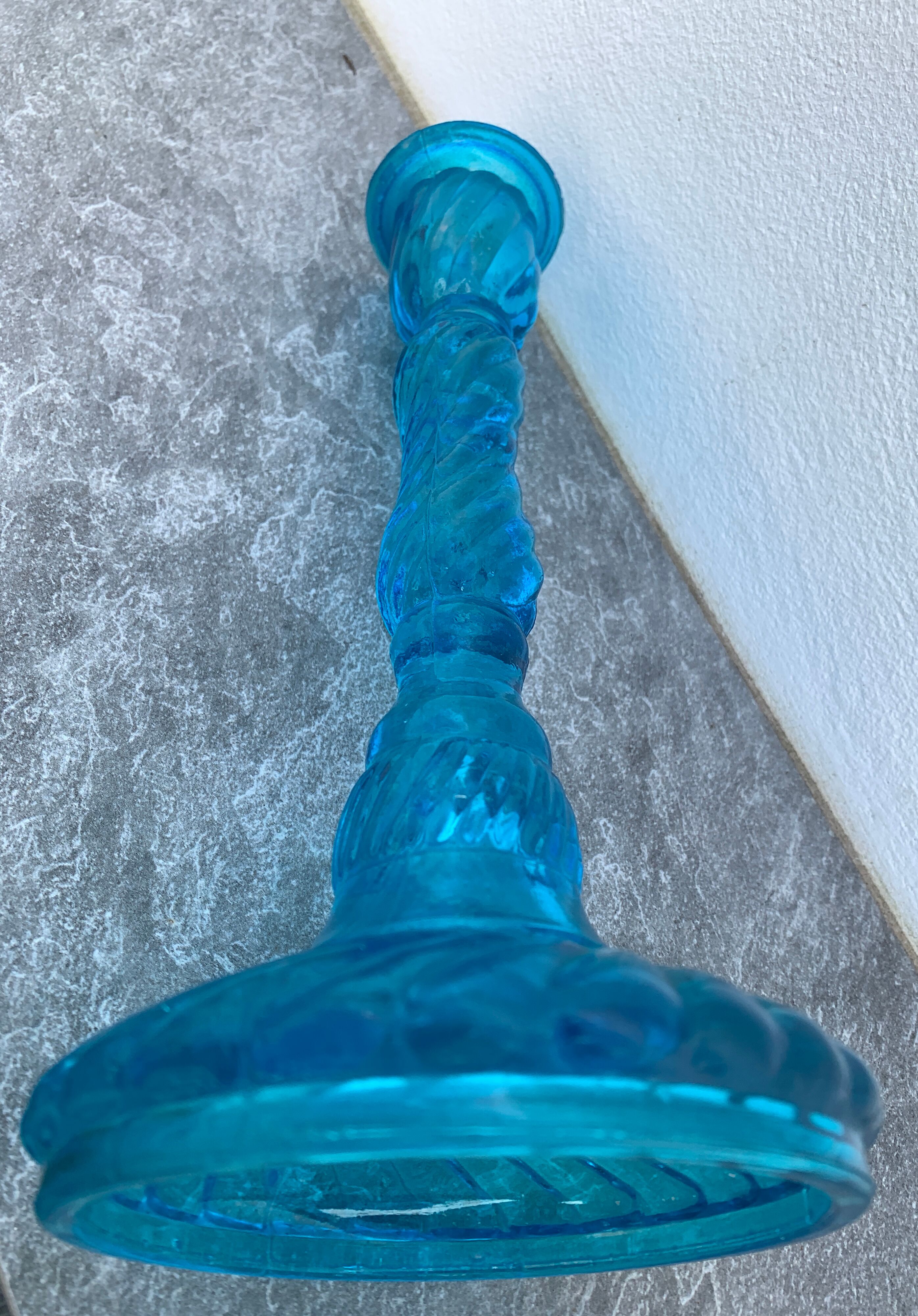 Pair of molded pressed blue glass candle holders