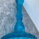 Pair of molded pressed blue glass candle holders
